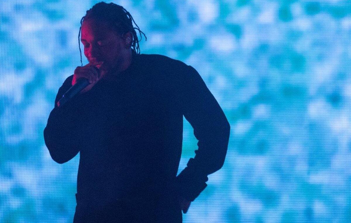 Kendrick Lamar performs at the Coachella Valley Music and Arts Festival on April 23.