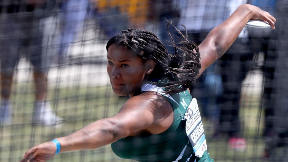Costa Mesa High's Felicia Crenshaw won seven invitationals in the discus throw as a senior in 2018.