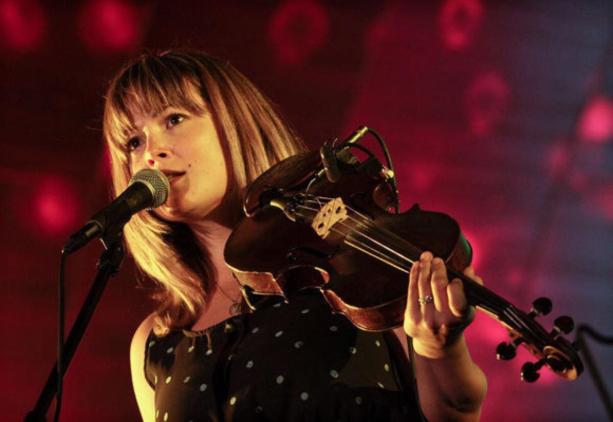 Fiddle player Sara Watkins performing at Pasadena's Levitt Pavilion for the Performing Arts on Friday.