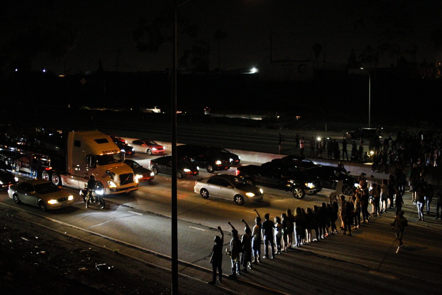 Black Lives Matter protesters block the 405 Freeway in Inglewood on July 10.