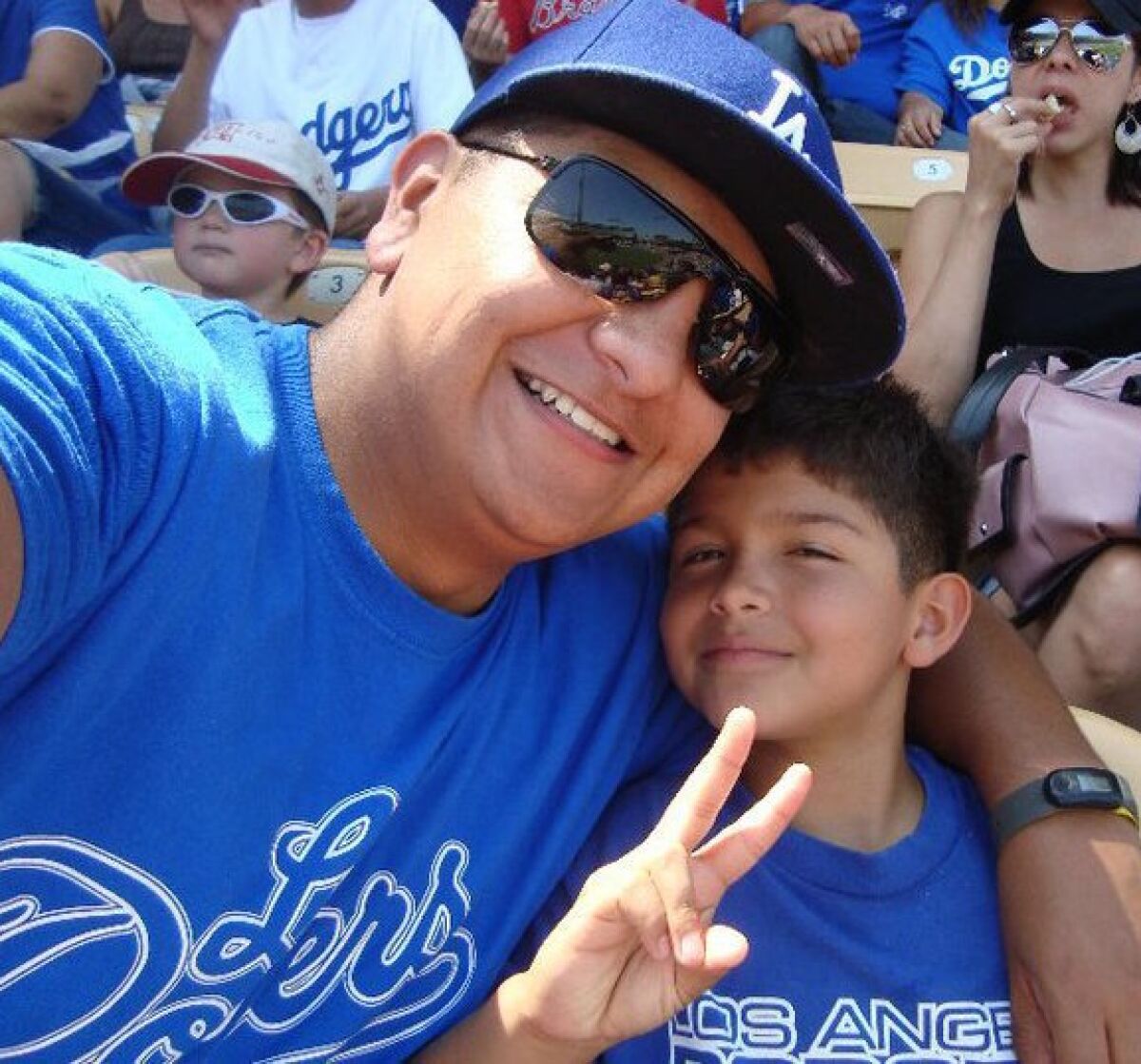 Andrew Del Toro with his son at Dodger Stadium before deploying to Afghanistan.