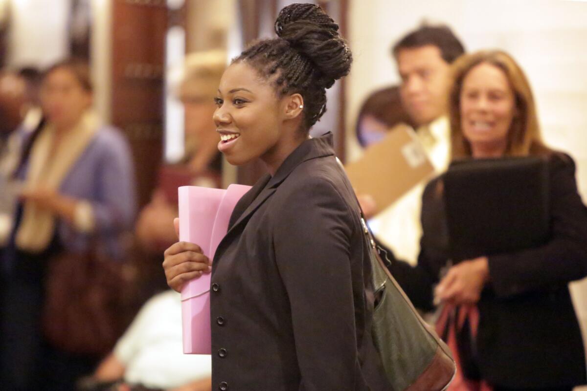 Applicants at a job fair in Ontario. The California unemployment rate fell to 6.3% in April.