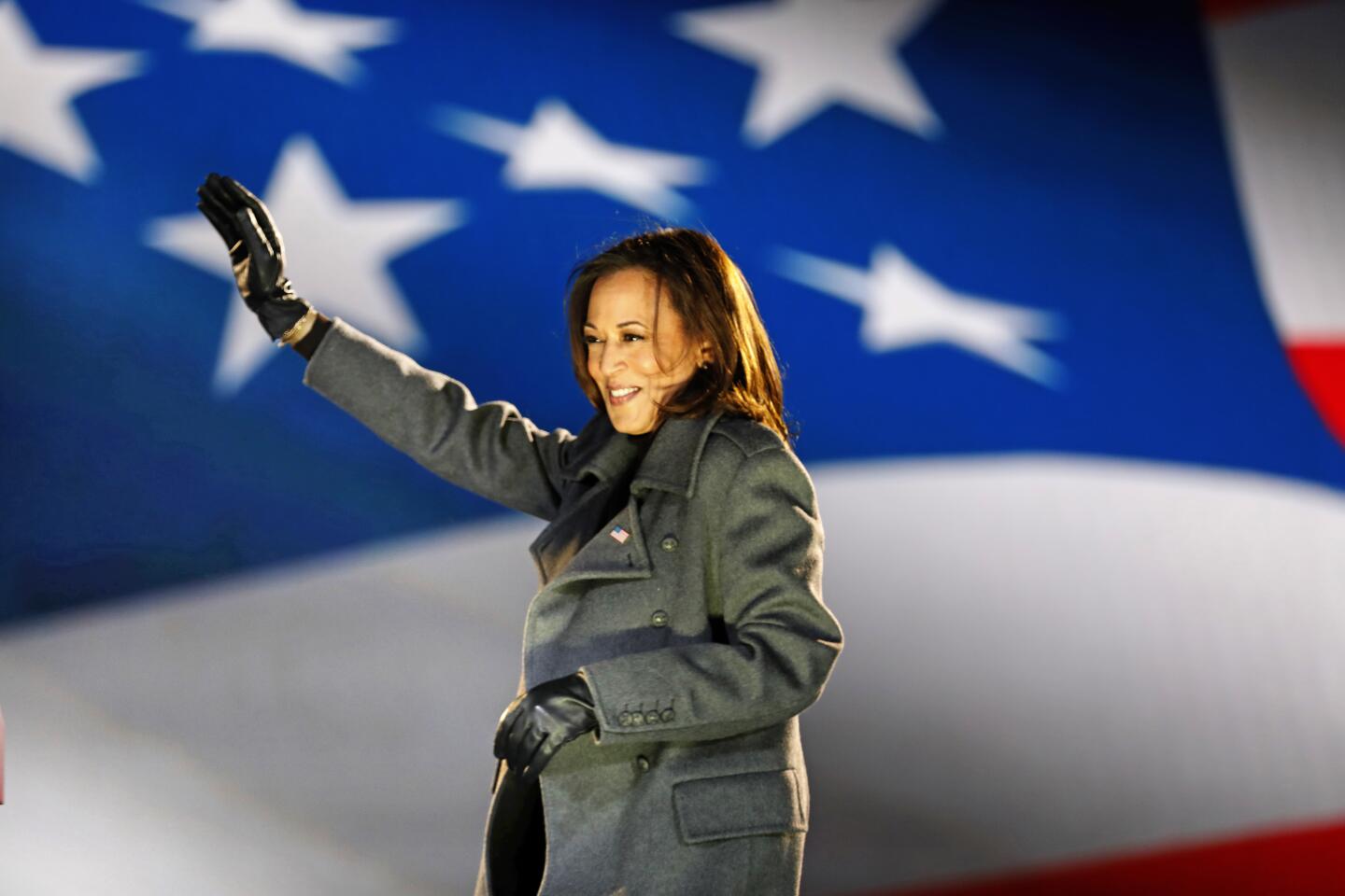 Nov. 2, 2020: Sen. Kamala Harris addresses supporters at the drive- rally at Citizens Bank Park parking lot in Philadelphia, Penn.