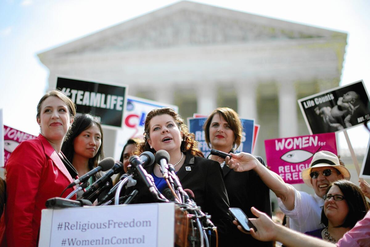 Lori Windham, senior counsel for the Becket Fund for Religious Liberty, speaks after the Supreme Court's decision in the Hobby Lobby case.
