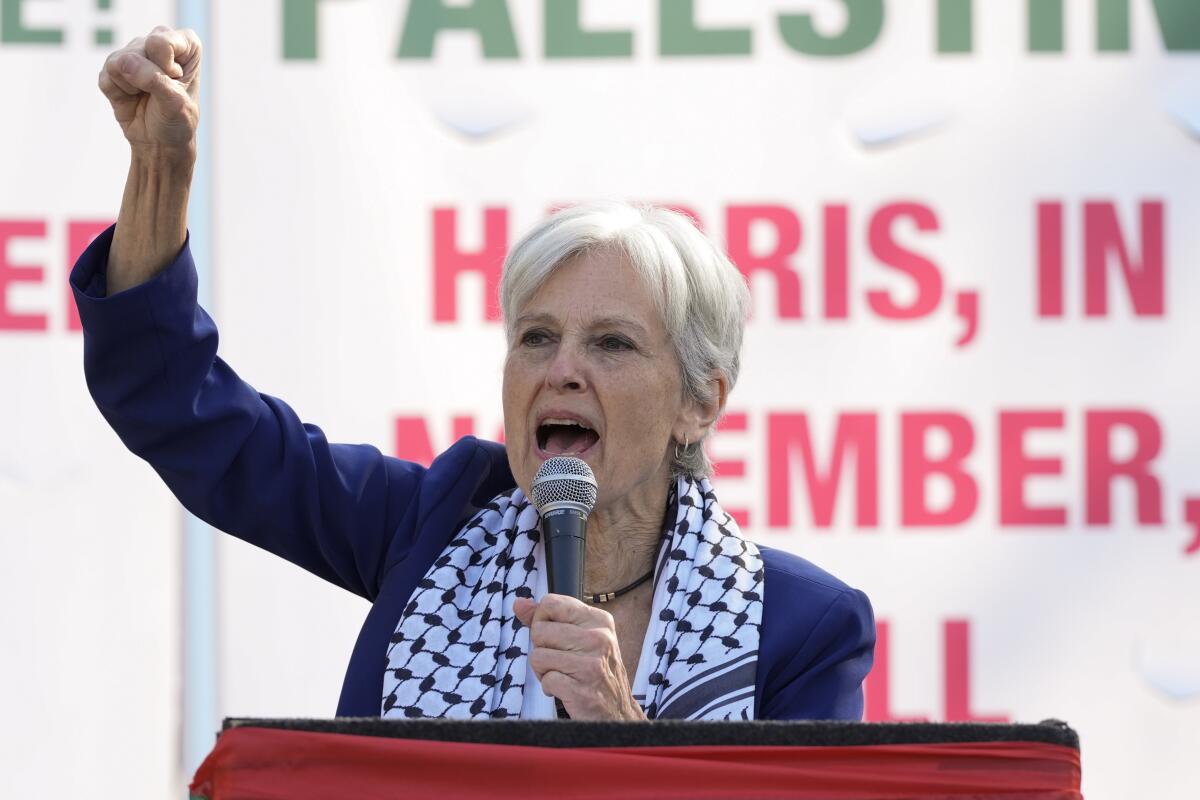 Green Party presidential candidate Jill Stein speaks  Aug. 21, 2024, in Chicago.