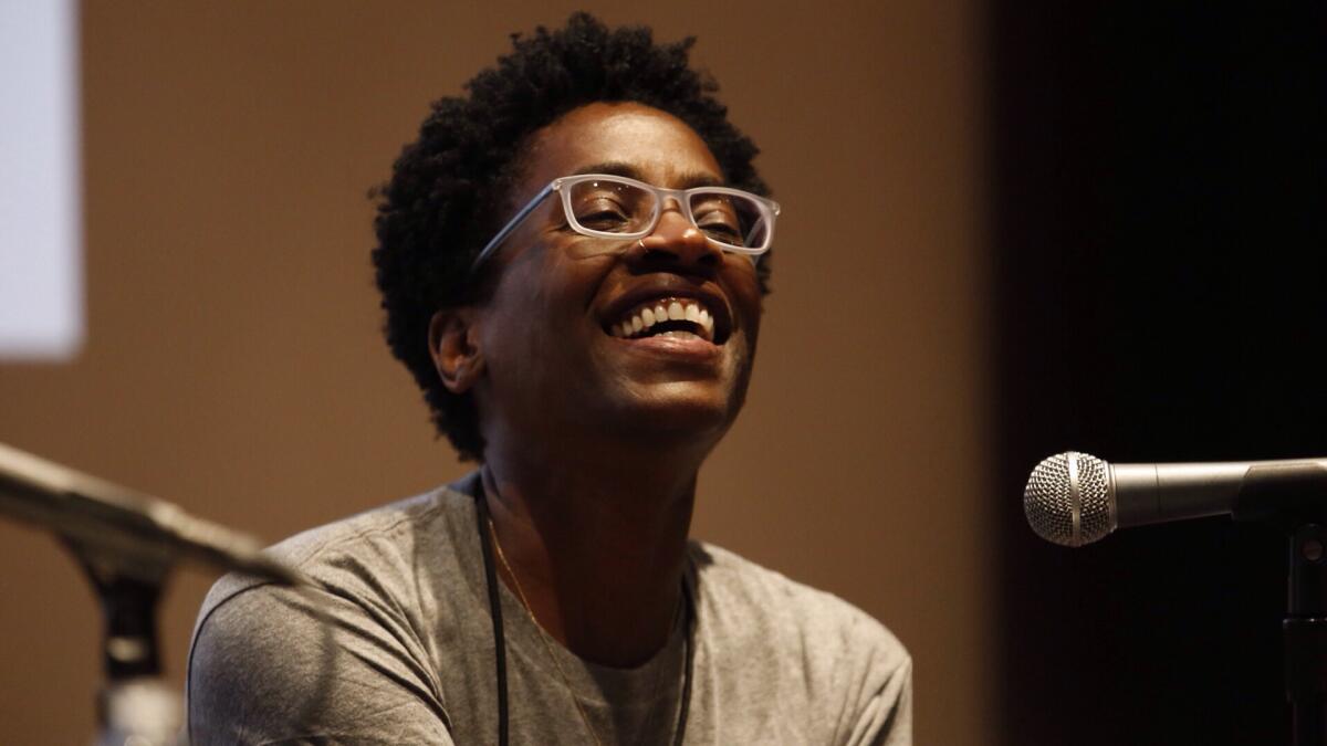 Jacqueline Woodson, author of "Brown Girl Dreaming," speaks at the Los Angeles Times Festival of Books at USC on Sunday.