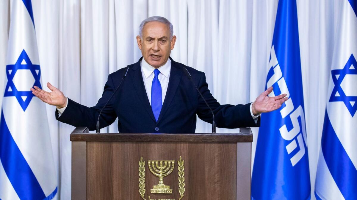 Israeli Prime Minister Benjamin Netanyahu speaks in Tel Aviv on Thursday.
