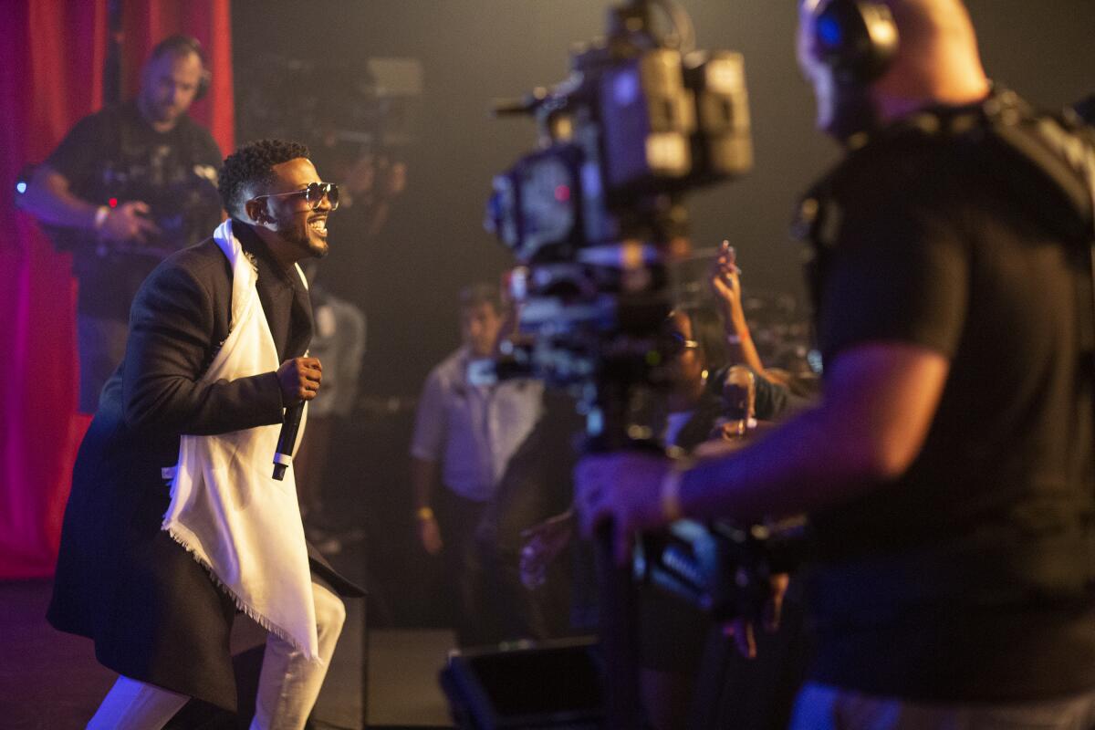 Ray J performs during filming of the VH1 reality show "Love & Hip Hop" at Studio Instrument Rentals in L.A.