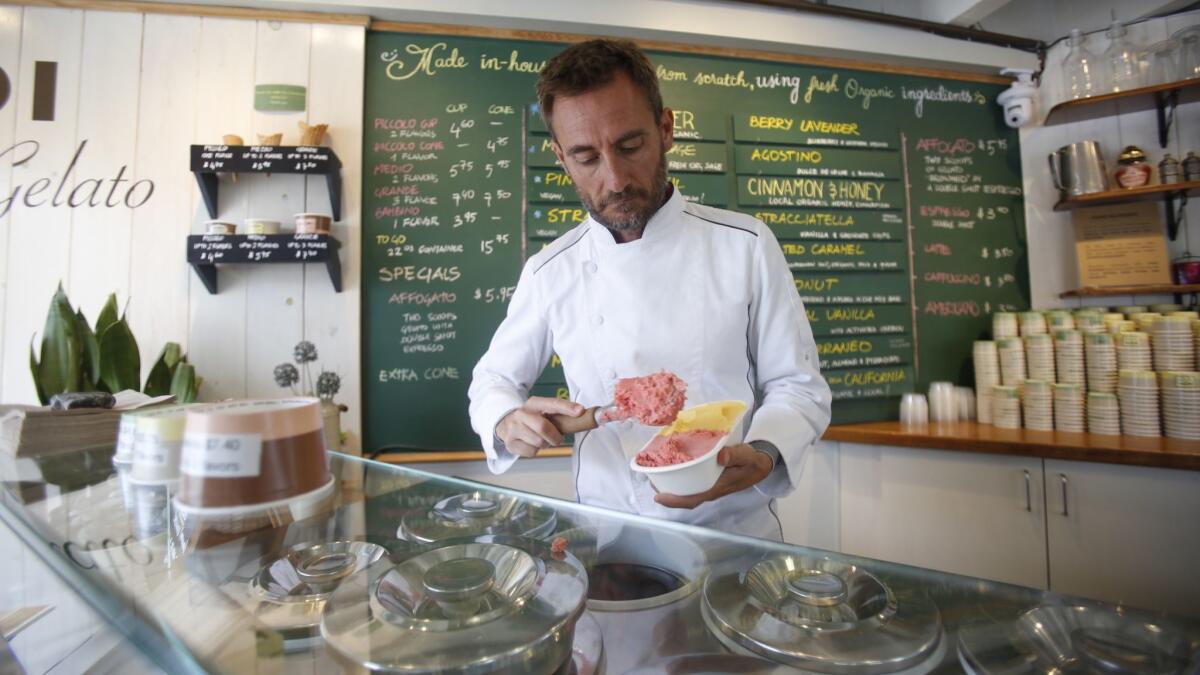 Bobboi Natural Gelato co-owner Marco Saba in the company's first store in La Jolla. A second store will open this winter in Little Italy.
