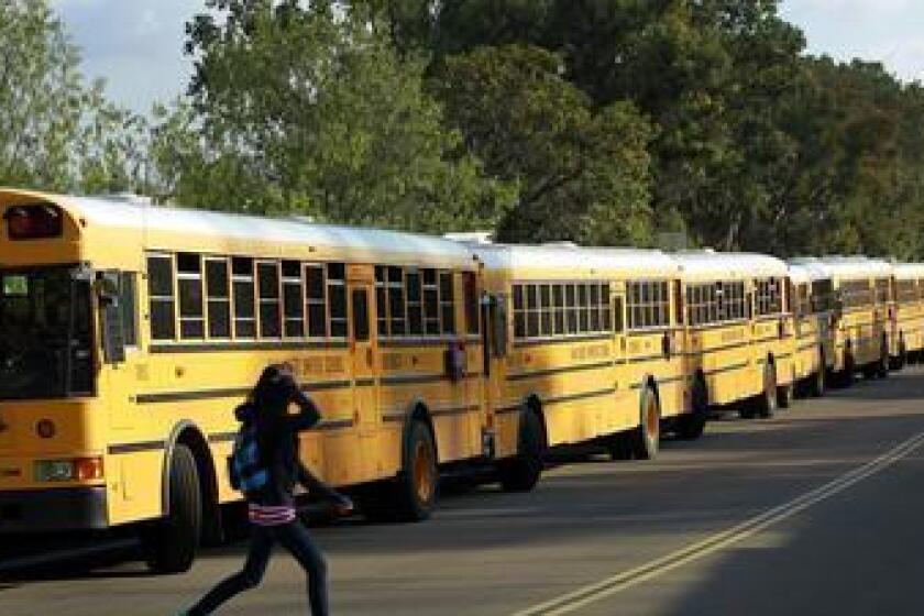 School buses line up in San Diego.