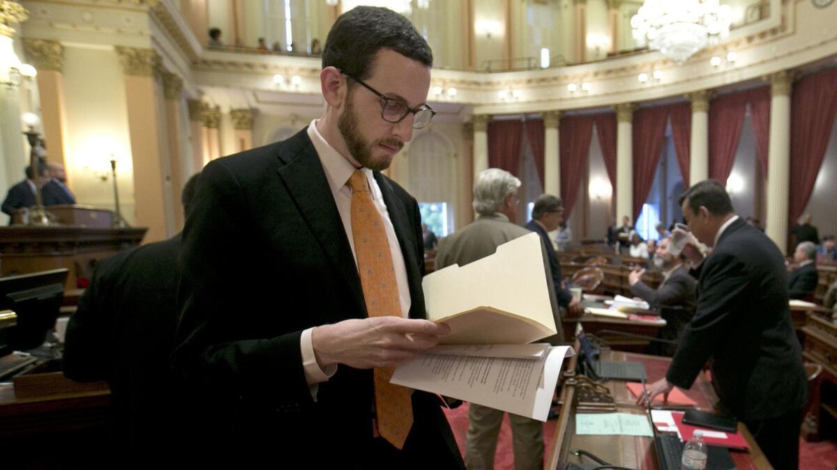 State Sen. Scott Wiener works at the Capitol in Sacramento on April 20, 2017.