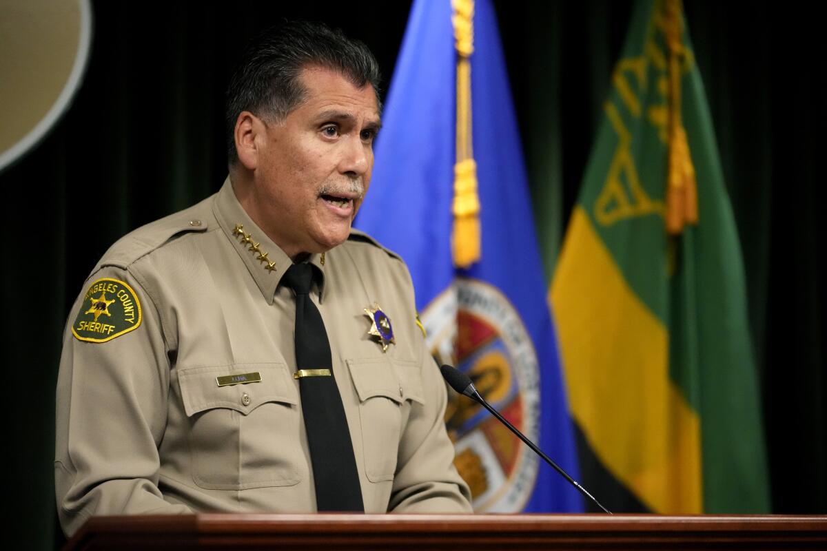 Los Angeles County Sheriff Robert Luna speaks at a news conference