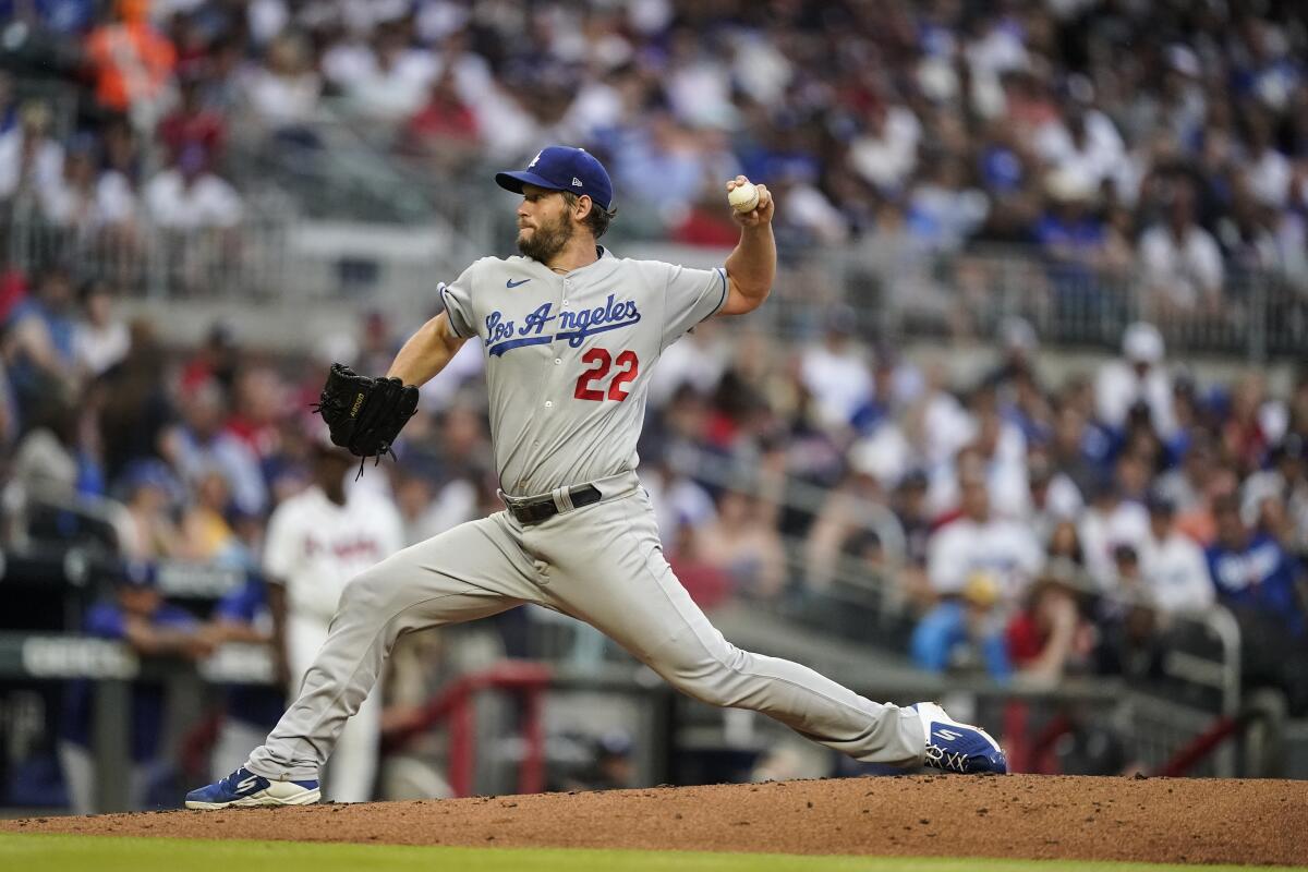 Los Angeles Dodgers starting pitcher Clayton Kershaw delivers in the first inning of a baseball game.