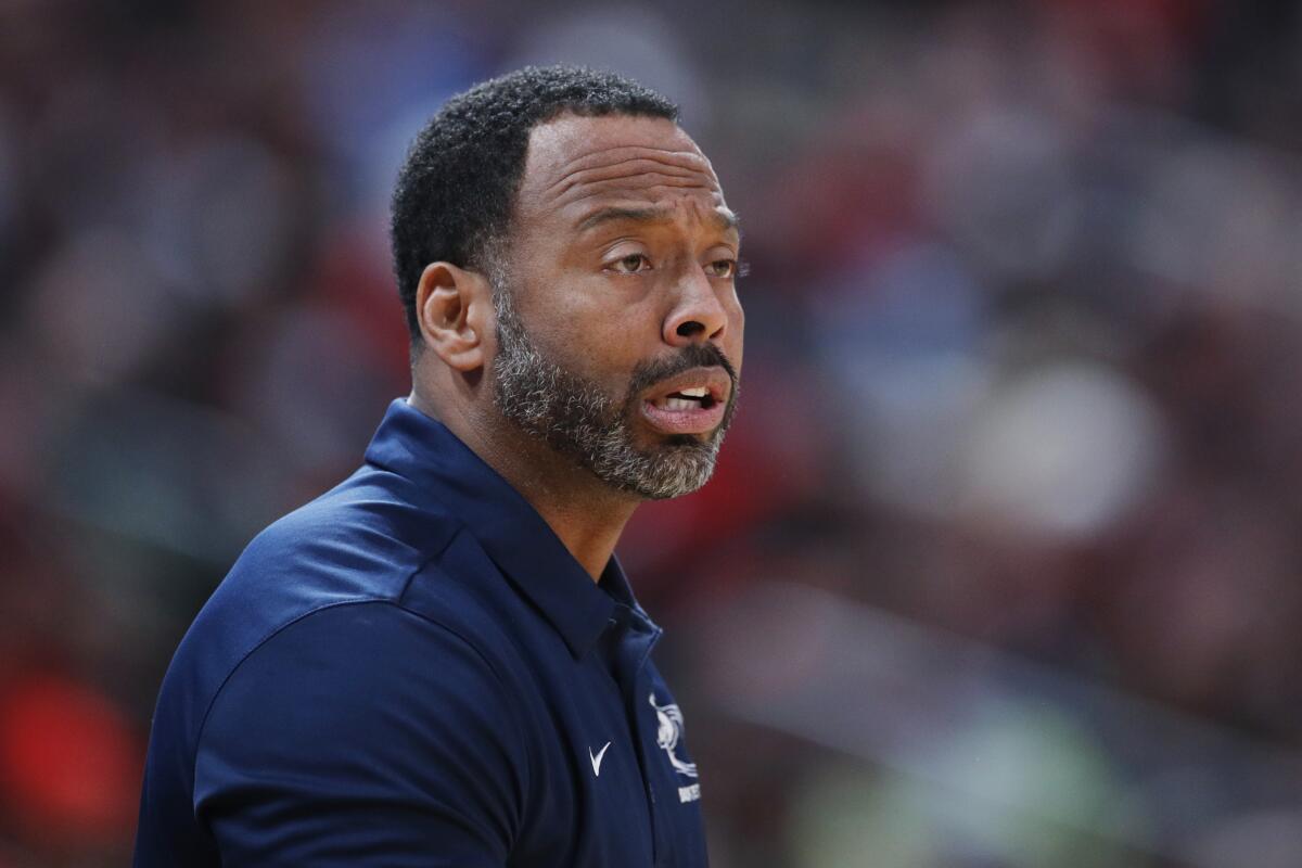 Sierra Canyon coach Andre Chevalier looks on during a game against St. Vincent-St. Mary High School.