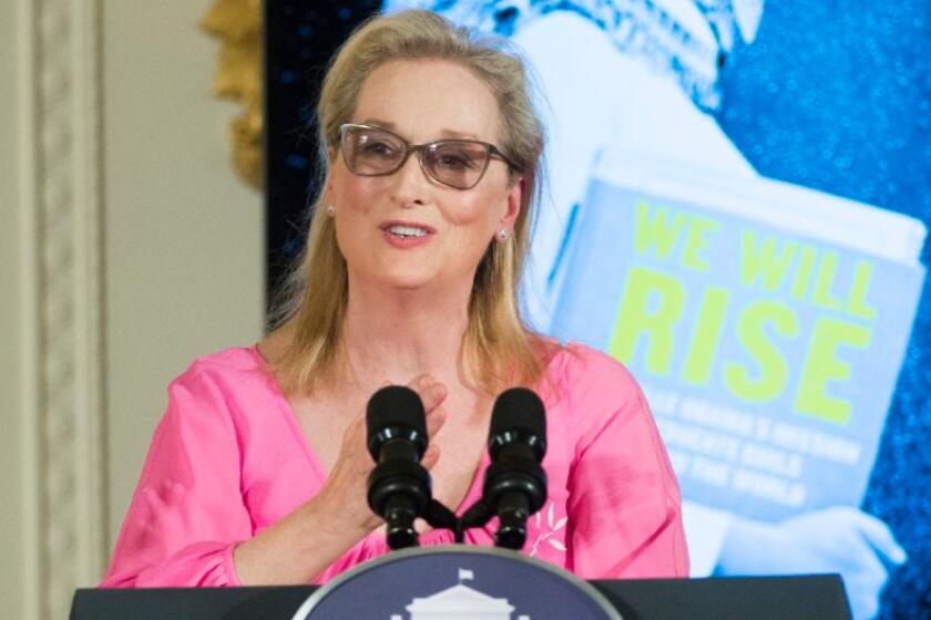 Meryl Streep speaks at a screening of the new CNN Film "We Will Rise: Michelle Obama's Mission to Educate Girls Around the World" at the White House on Tuesday.