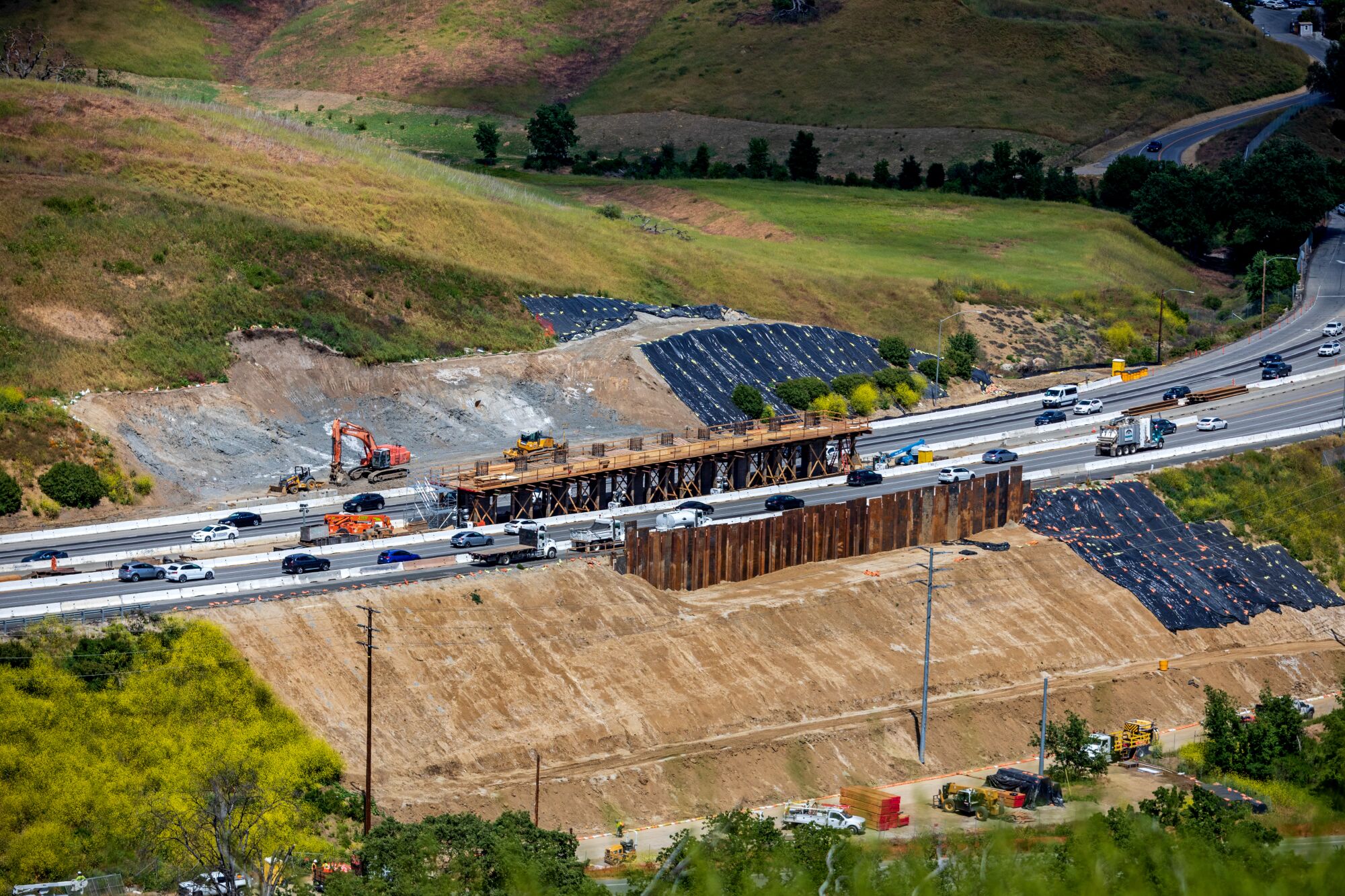 A view of the Wallis Annenberg Wildlife Crossing Development over the 101 FWY. 