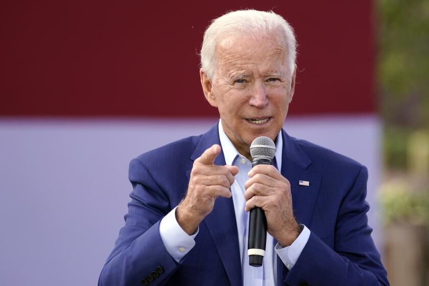 Democratic presidential candidate former Vice President Joe Biden speaks during a Biden for President Black economic summit at Camp North End in Charlotte, N.C., Wednesday, Sept. 23, 2020. (AP Photo/Carolyn Kaster)