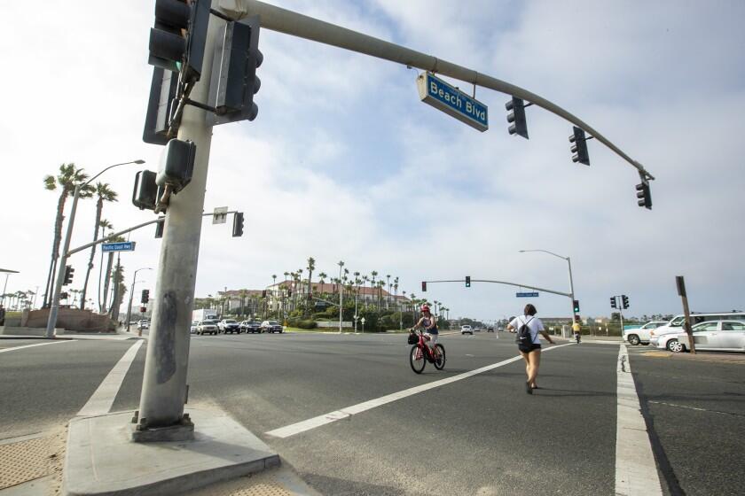 Beach Boulevard spans multiple cities and unincorporated communities in Orange County between La Habra and Huntington Beach (pictured). “Meet on Beach,” a 21-mile-long block party planned for Nov. 17, encourages residents to re-imagine the historic street.