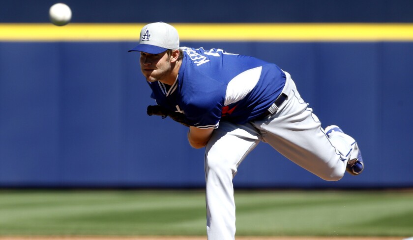 Dodgers starting pitcher Clayton Kershaw, shown in a March 15 exhibition game against the Mariners, gave up one run and struck out eight in six innings against the White Sox on Thursday.