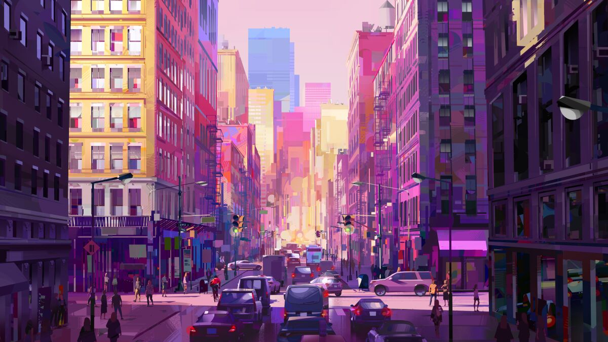 An animated New York street.