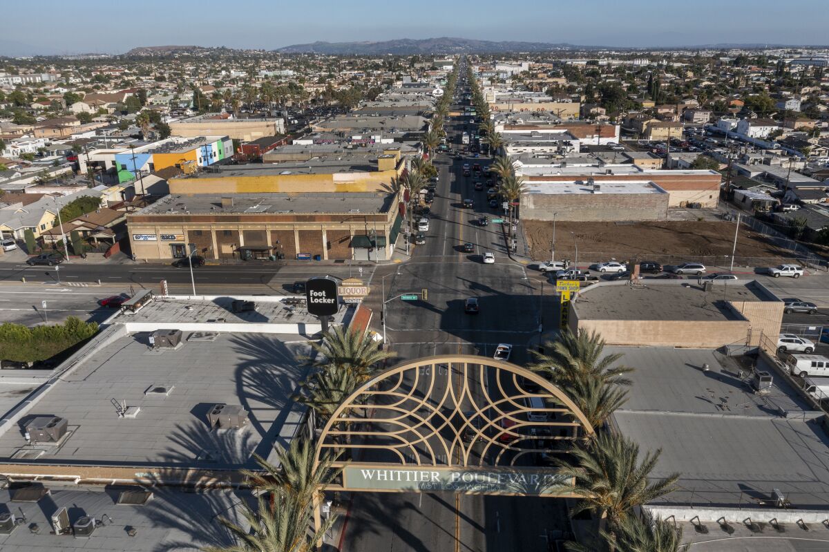 An aerial view of a portion of East Los Angeles.