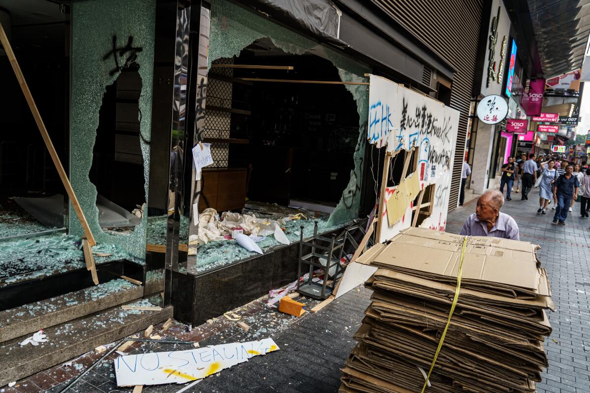 Vandalized Starbucks on Nathan Road in Hong Kong