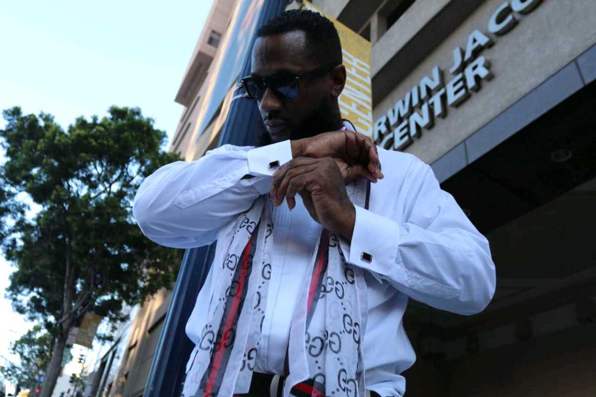 Morrell Coleman, aka The Toven, stands outside of the San Diego Symphony.