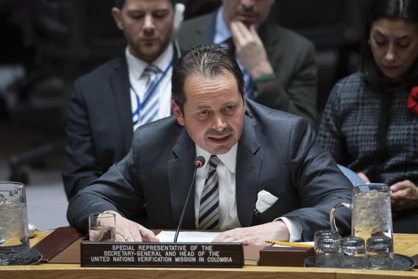 Photo provided by the United Nations showing special envoy to Colombia Carlos Ruiz Massieu speaking at a Security Council session on Colombia on Jan. 23, 2019. EFE-EPA/Eskinder Debebe/UN/Editorial Use Only/No Sales