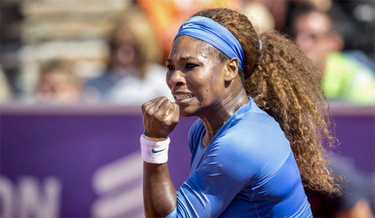 Serena Williams reacts during her victory over Johanna Larsson, 6-4, 6-1, in the final of the Swedish Open on Sunday.