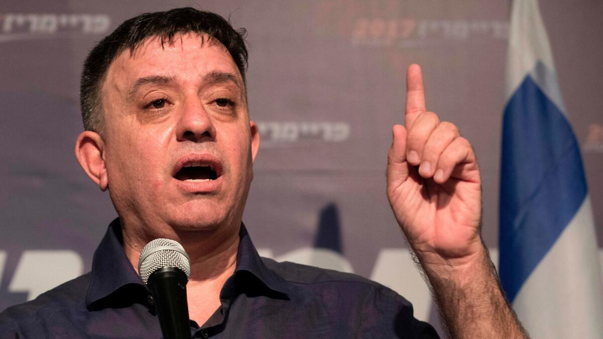 Former businessman Avi Gabbay gives a speech after being voted in as the new leader of Israel's main opposition Labor Party on July 10, 2017, in Tel Aviv.