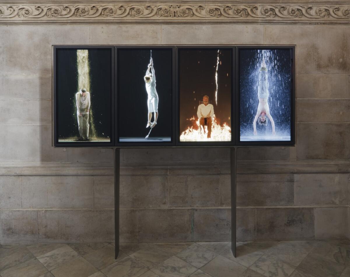 Bill Viola, "Martyrs (Earth, Air, Fire, Water)," 2014, high-definition video polyptych on four plasma displays