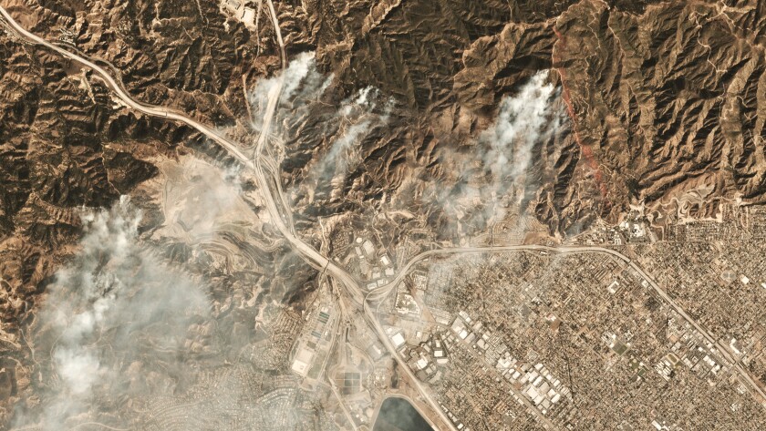 Satellite imagery of the Saddleridge fire on Oct. 11, 2019