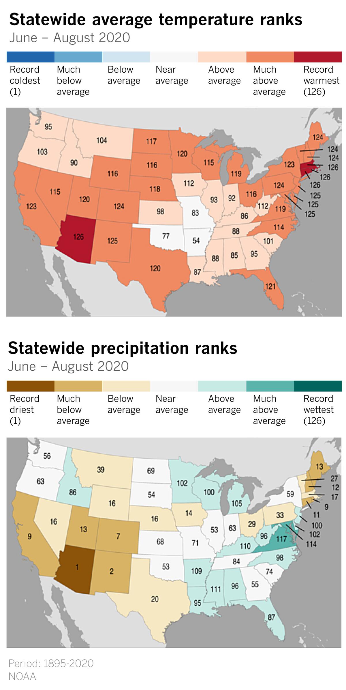 Map showing a summer of heat and drought in the Western United States