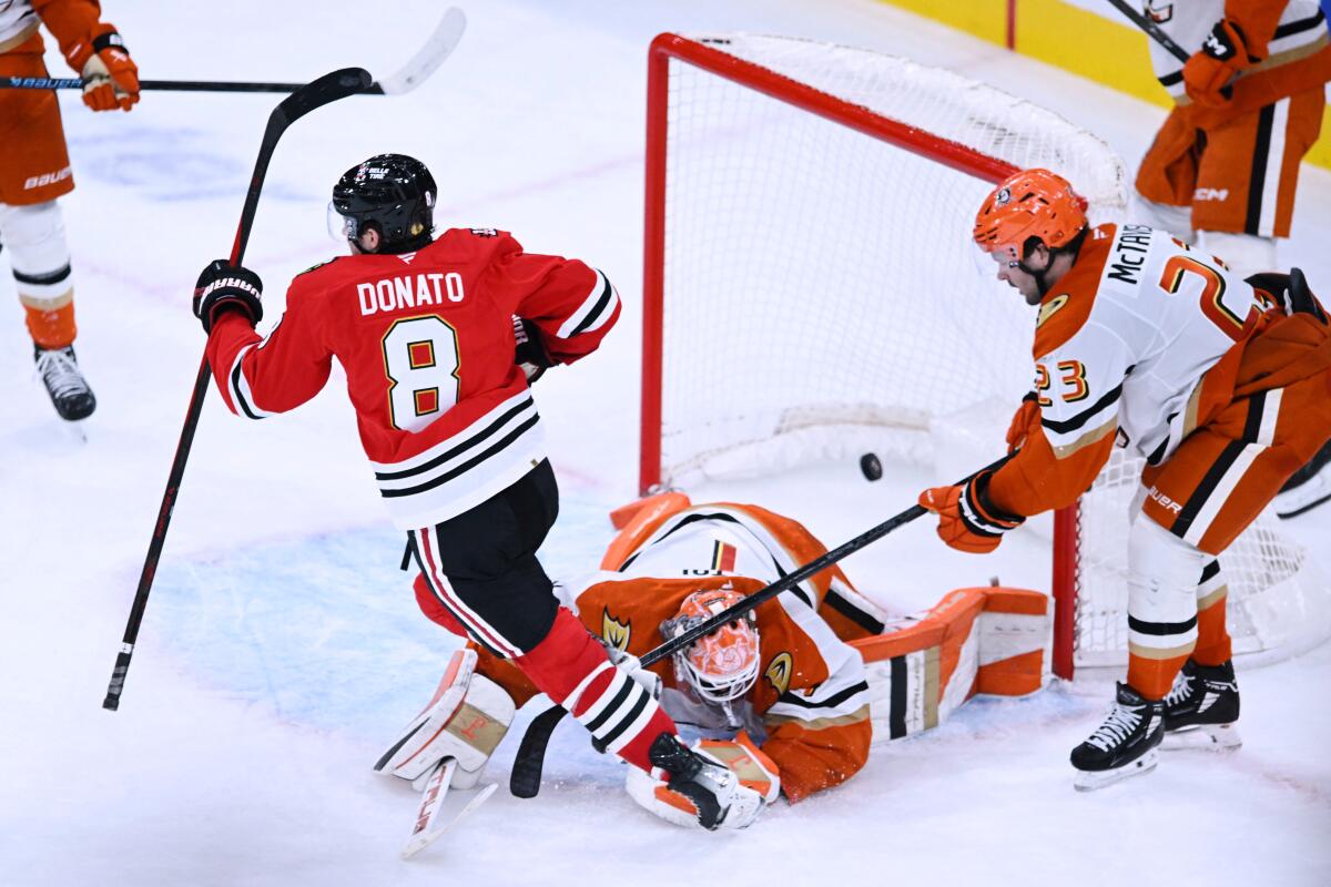 Ryan Donato scores in overtime to lift Blackhawks past Ducks - Los ...