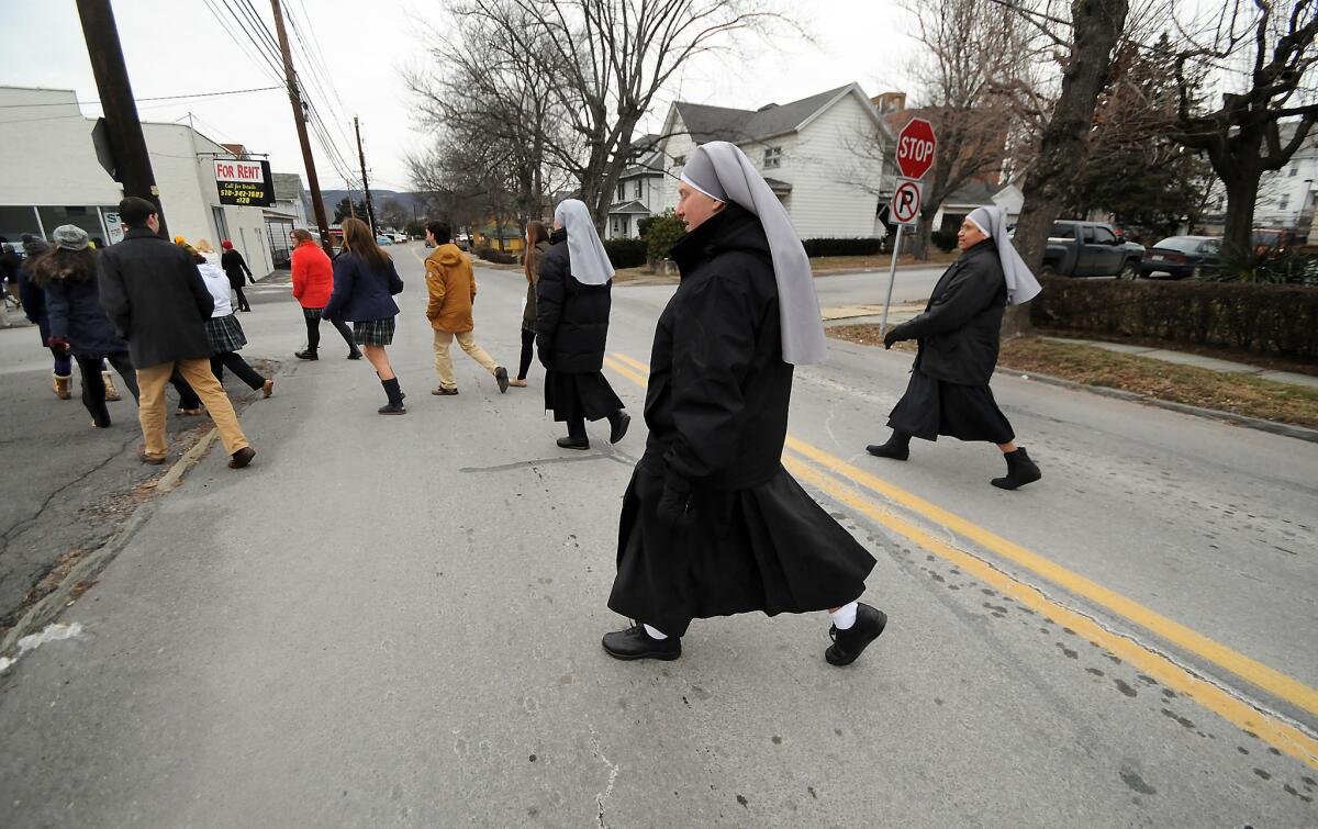 Nuns from Little Sisters of the Poor, based in Scranton, Pa., take part in a "March For Life" walk held on Jan. 22 in Dunmore, Pa.