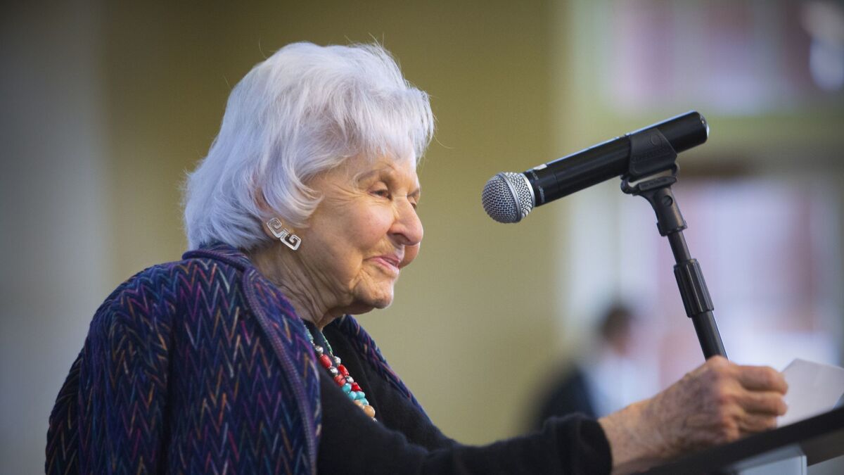 Deborah Szekely, founder of the New Americans Museum at Liberty Station delivered the keynote address on April 1, 2016 during the citizenship ceremony for children held at the museum.