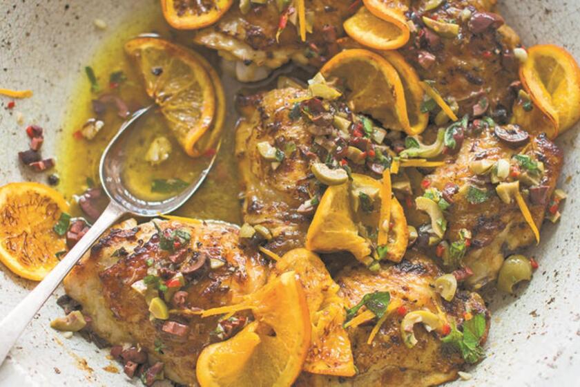 Recipe for orange-oregano roast chicken with olive gremolata from the book "Simple: Effortless Food, Big Flavors" by Diana Henry.