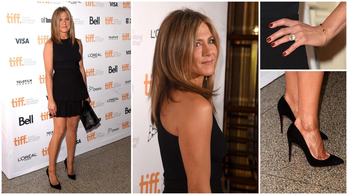 Aniston arrived in style at the 2014 Toronto Film Festival premiere of "Cake," where she wore a Valentino top, an Emanuel Ungaro skirt and Christian Louboutin shoes.