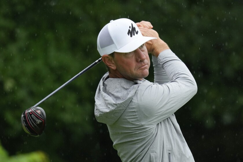 Lucas Glover hits off the second tee during the final round of the John Deere Classic on Sunday.