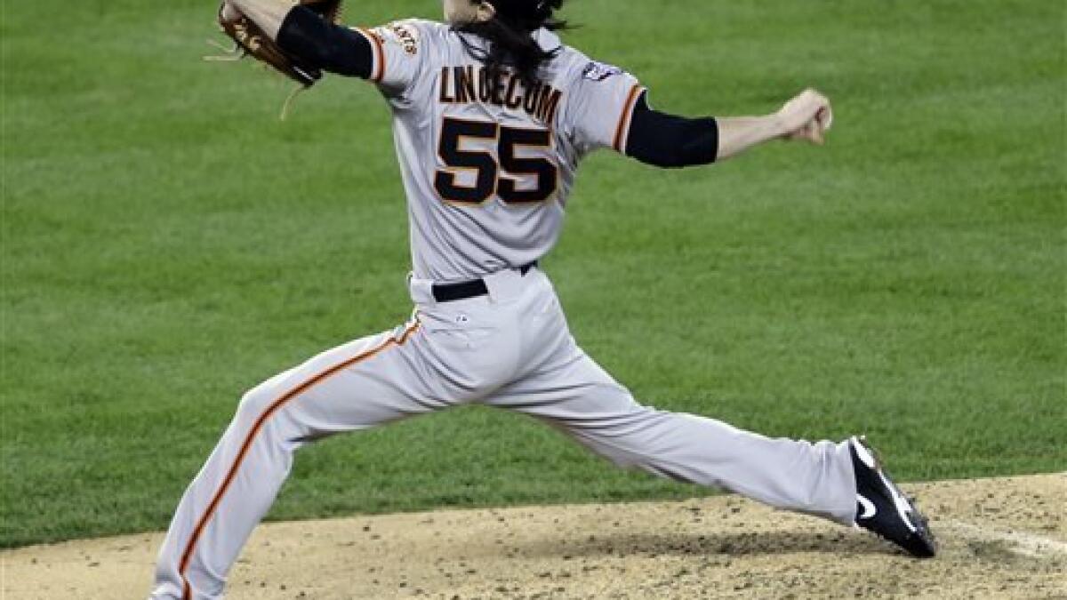 Lincecum ends three-start skid, Giants beat Jays - The San Diego  Union-Tribune