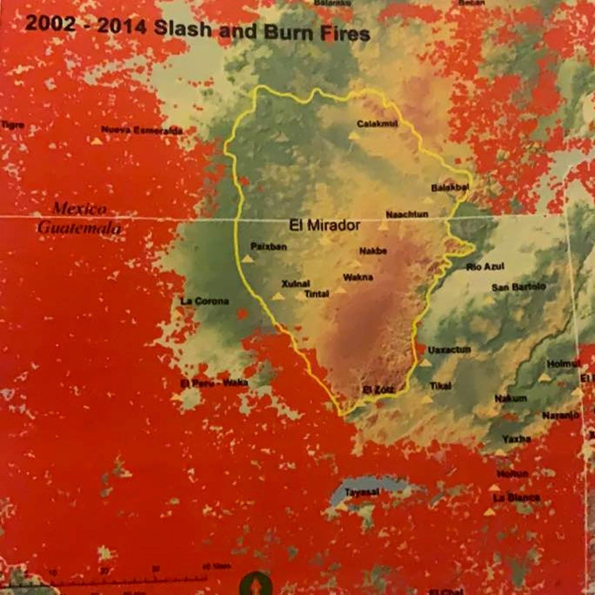 Los puntos rojos son áreas que a lo largo de los años han sido afectadas