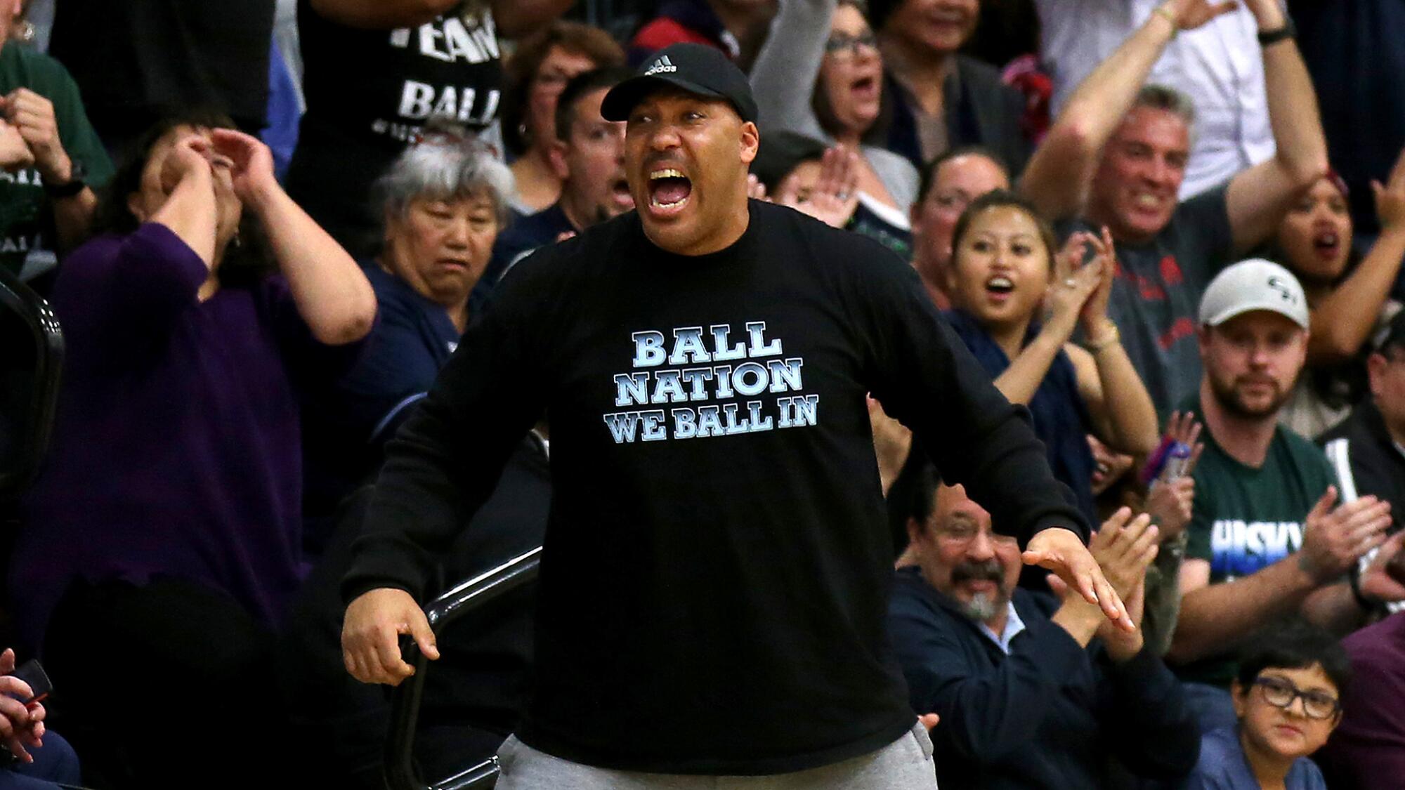 LaVar Ball cheers during a Chino Hills High game.