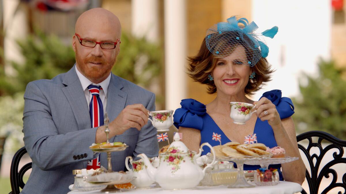 Will Ferrell as Cord Hosenbeck, left, and Molly Shannon as Tish Cattigan. They'll host live coverage of Prince Harry's marriage to Meghan Markle in "The Royal Wedding Live with Cord and Tish" on HBO.