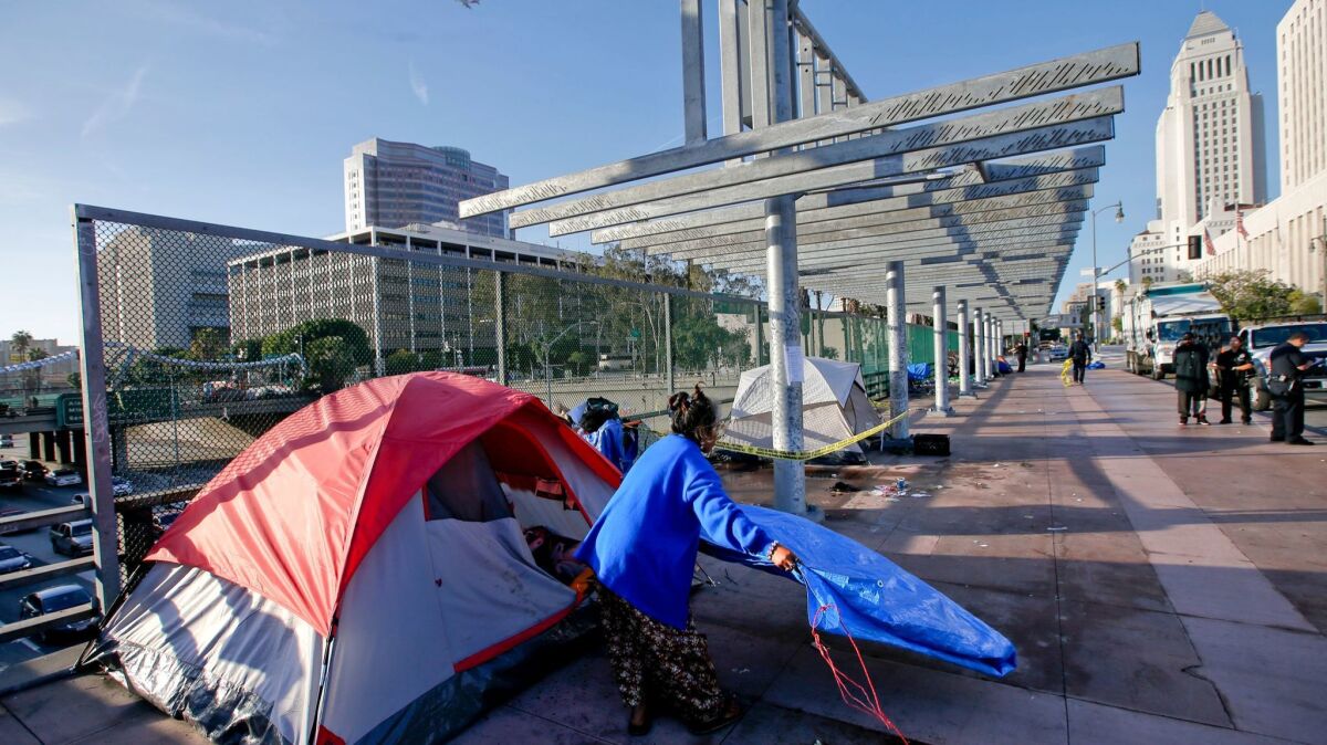 A homeless encampment near Los Angeles City Hall.