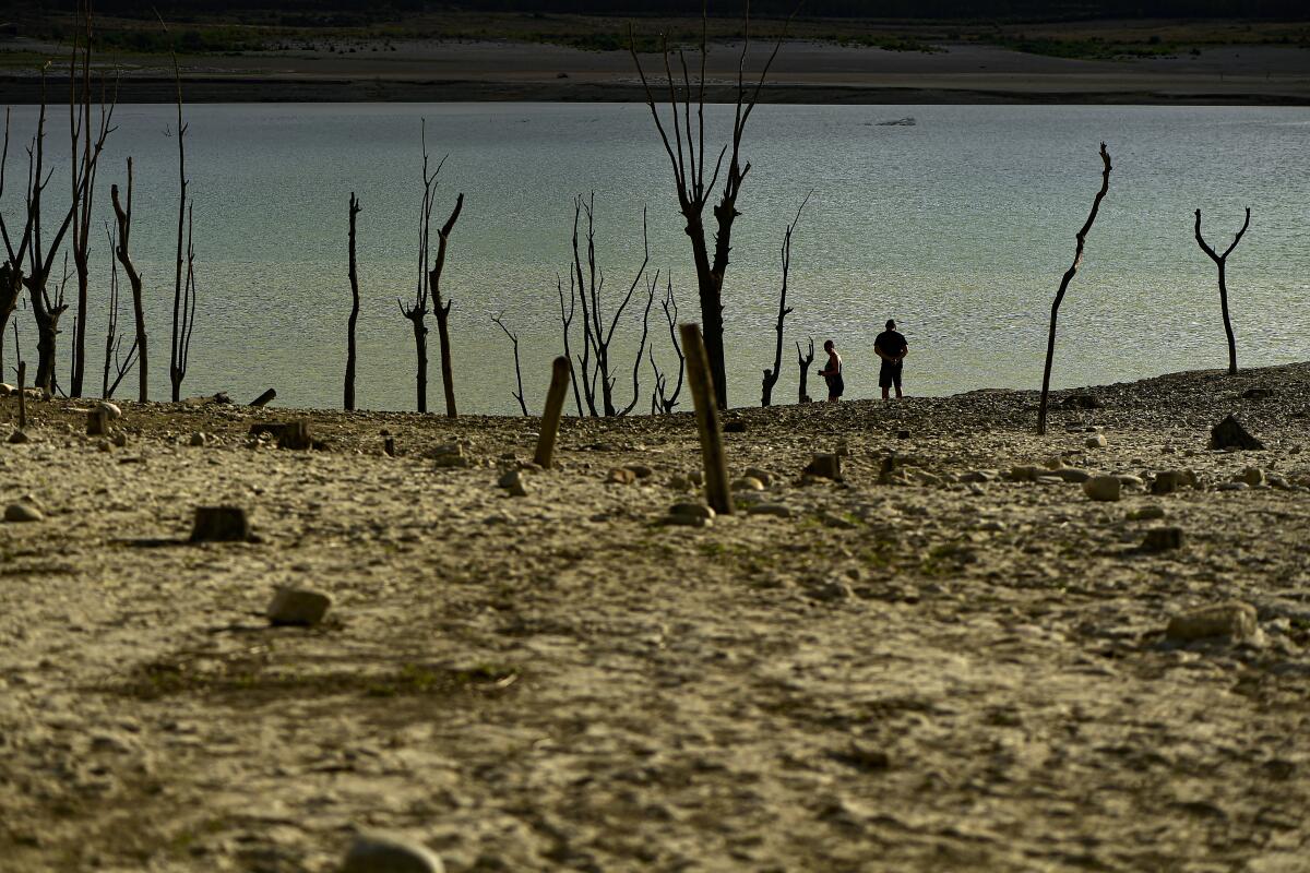 Drought-stricken area near a reservoir near Pamplona, Spain