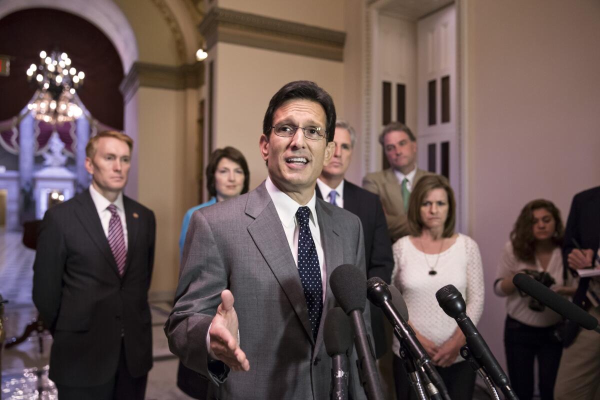 After the House voted Saturday to approve back pay for government workers who have been furloughed during the shutdown, House Majority Leader Eric Cantor (R-Va.) said, "We're trying to ease the pain here."