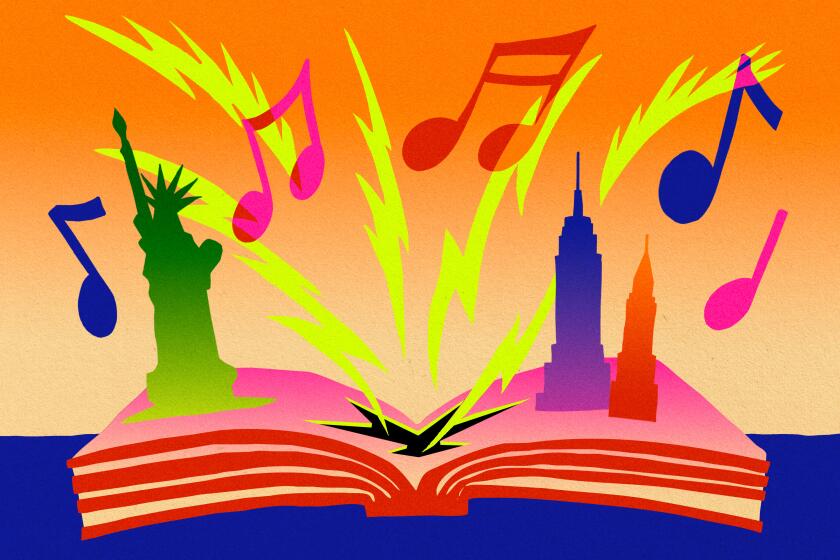 what is british literature An illustration of of musical notes bursting open a pop up book that shows NYC's skyline.