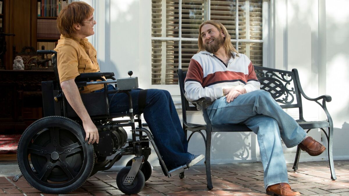 Joaquin Phoenix, left, and Johah Hill in Gus Van Sant's "Don't Worry, He Won't Get Far On Foot."