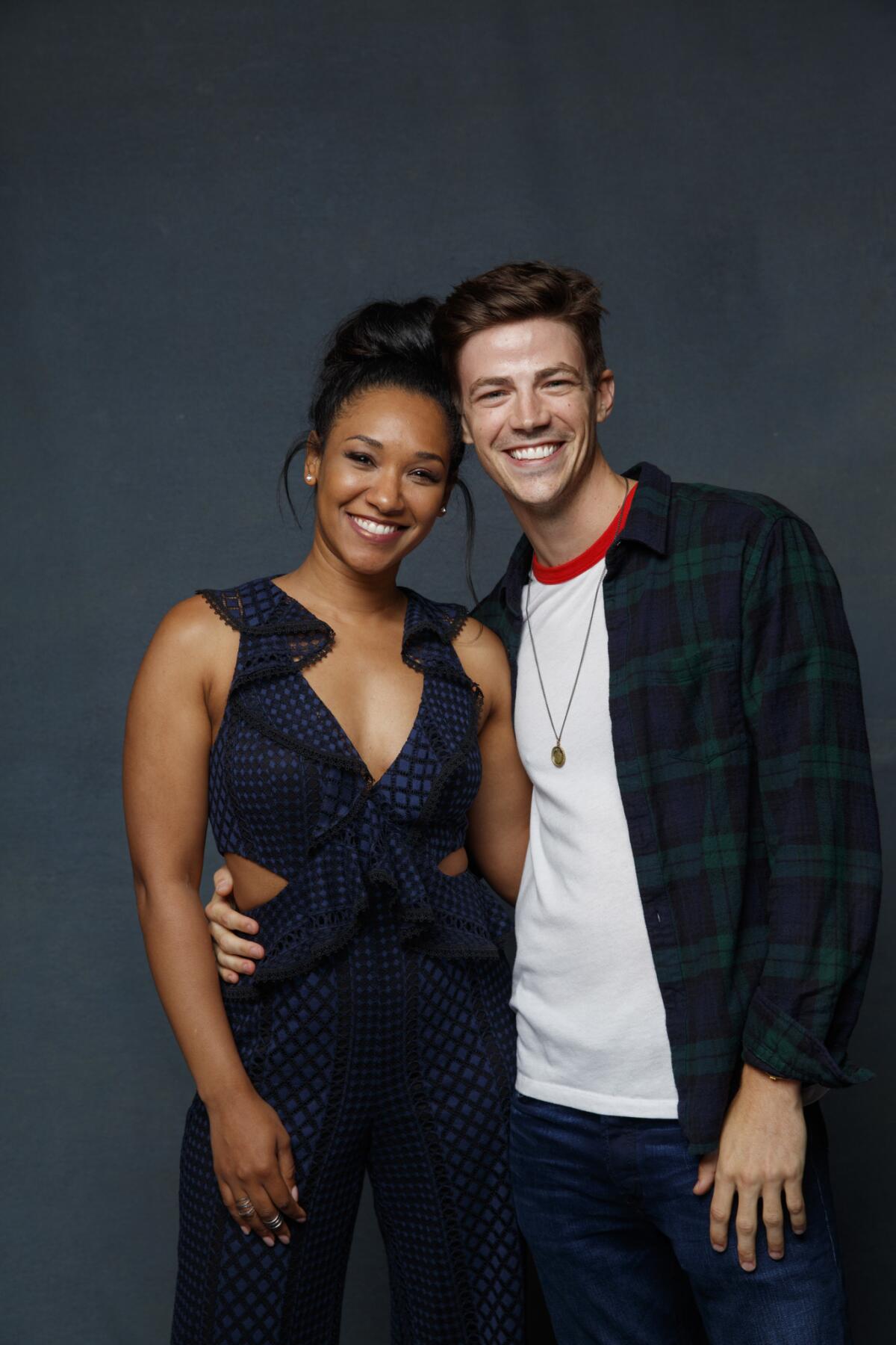 Candice Patton and Grant Gustin from the television series "The Flash."