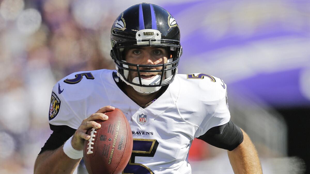 Baltimore Ravens quarterback Joe Flacco looks to pass against the Cincinnati Bengals on Sunday.